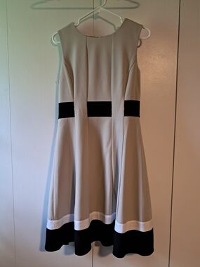 Calvin Klein Beige Midi Dress with Black and White Bands